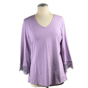 Denim&Co‎ Purple Relaxed Blouse with 3/4 Sleeves
